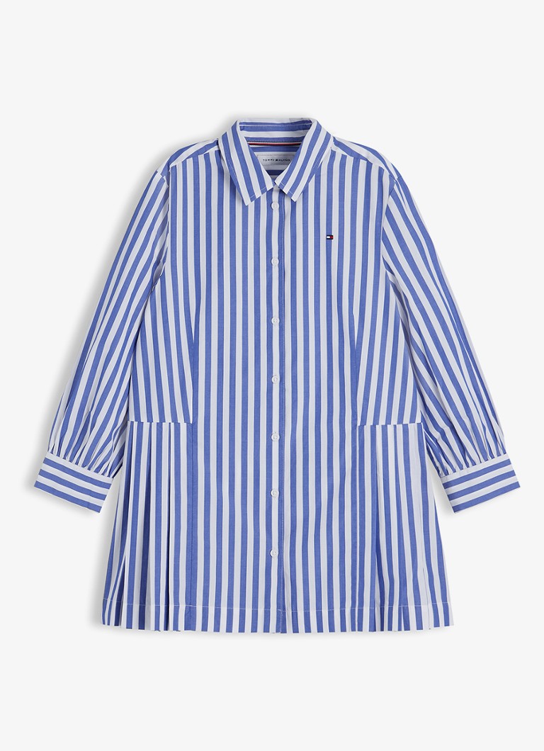 Tommy Hilfiger Meisjes Blousejurk met streepprint en logoborduring in de kleur Noble Blue-C8P / Blauw