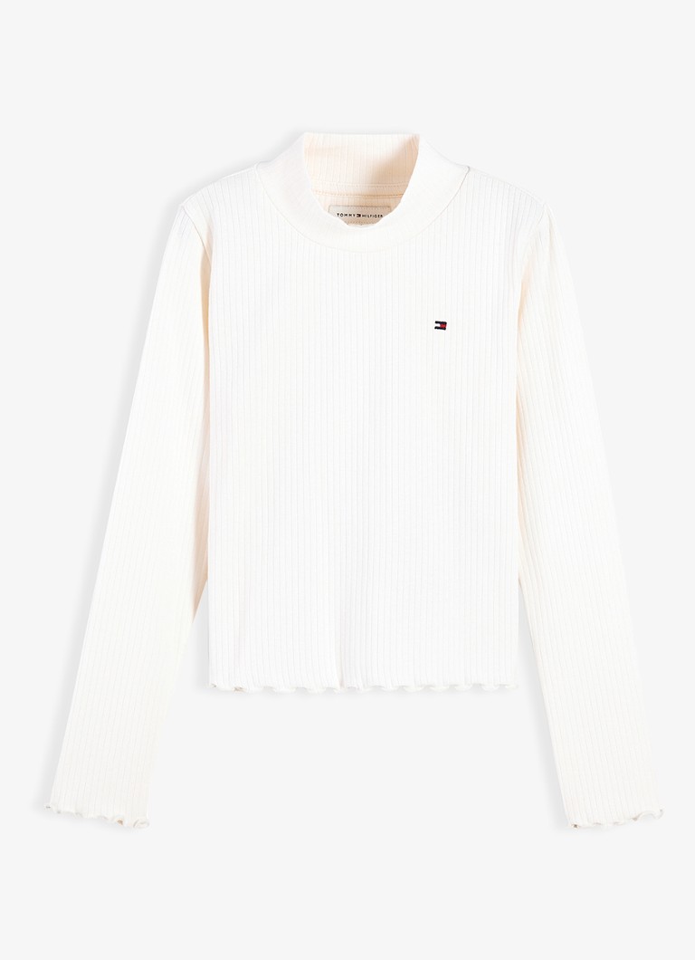Tommy Hilfiger Meisjes Longsleeve top met logoborduring in de kleur Off White-YBH