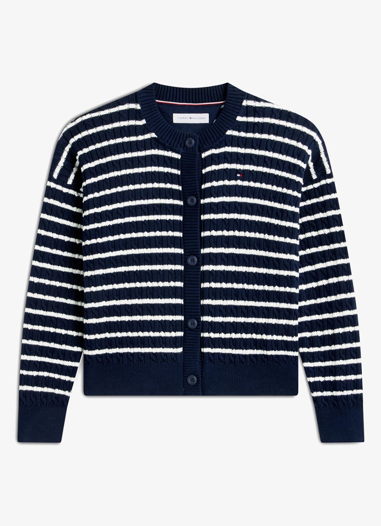 Tommy Hilfiger Meisjes Kabelgebreid vest met streepprint in de kleur Donkerblauw