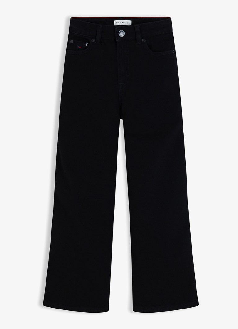 Tommy Hilfiger Meisjes Wide leg jeans met donkere wassing in de kleur Zwart