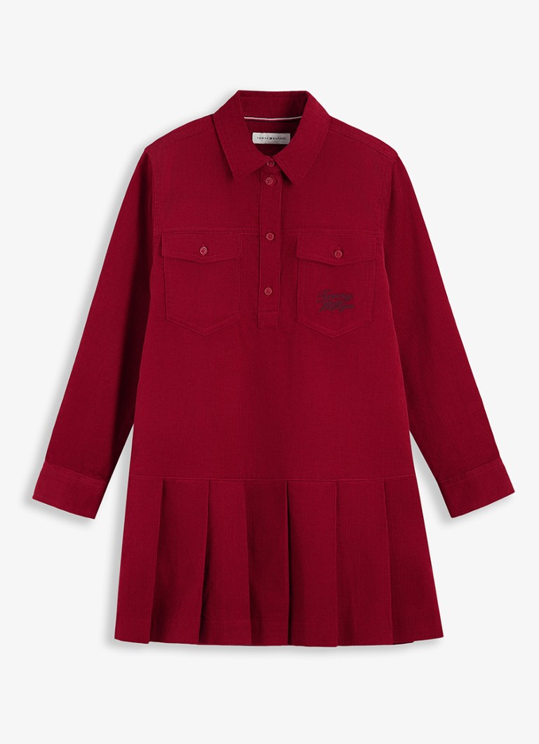 Tommy Hilfiger Meisjes Midi blousejurk van corduroy in de kleur Kersenrood