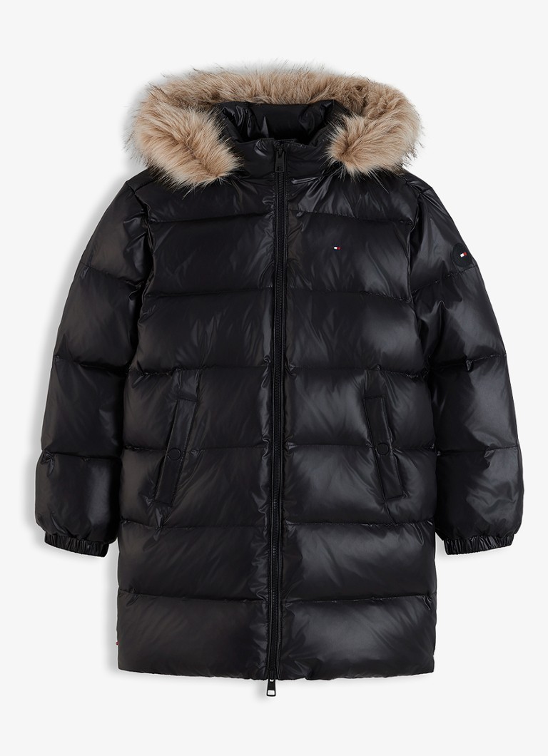 Tommy Hilfiger Meisjes Jas met donsvulling en capuchon in de kleur Zwart