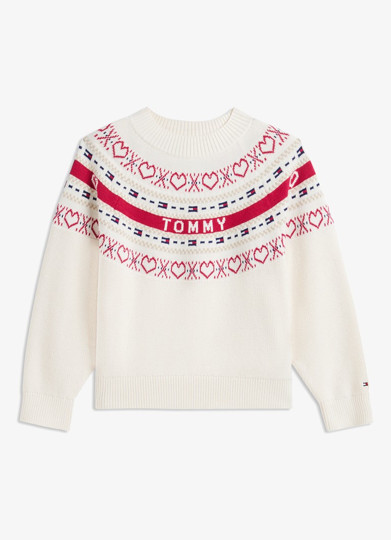 Tommy Hilfiger Meisjes Grofgebreide trui met logoprint in de kleur Ivoor