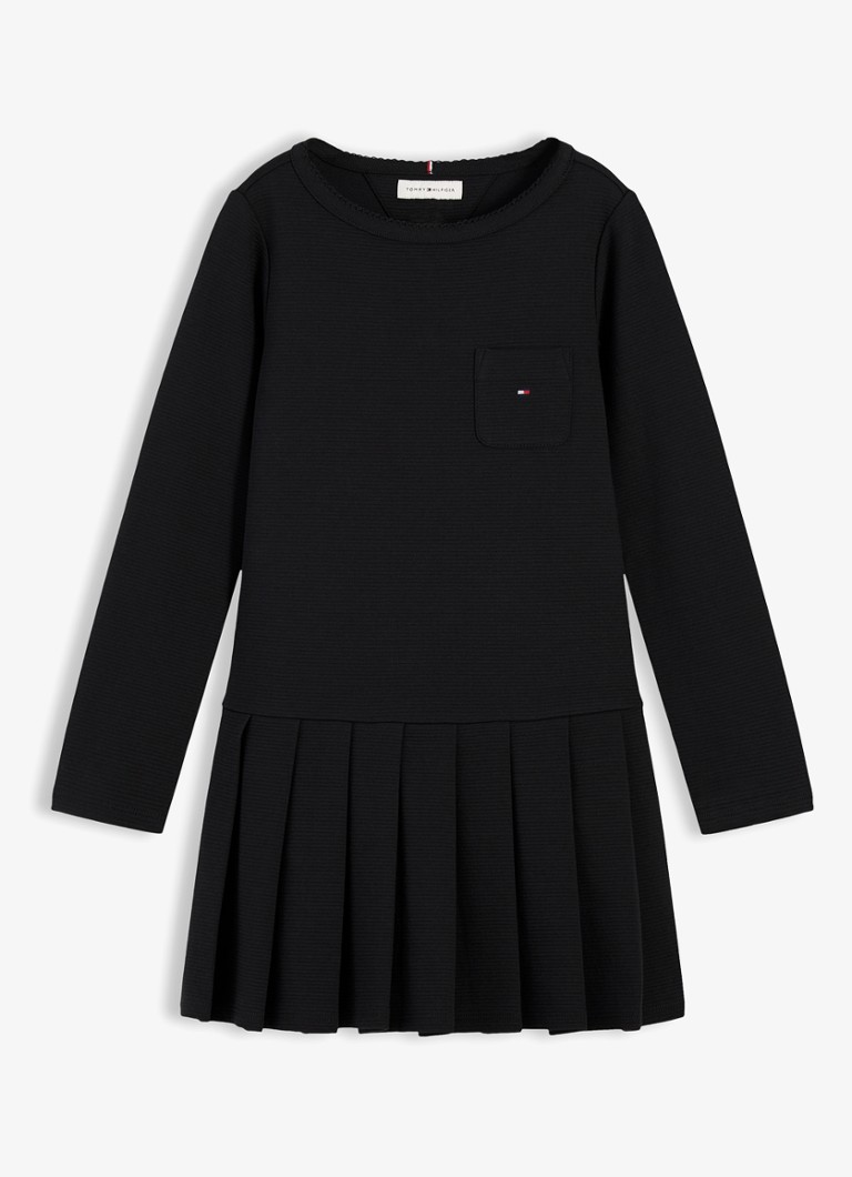 Tommy Hilfiger Meisjes Mini A-lijn jurk met plooien in de kleur Zwart