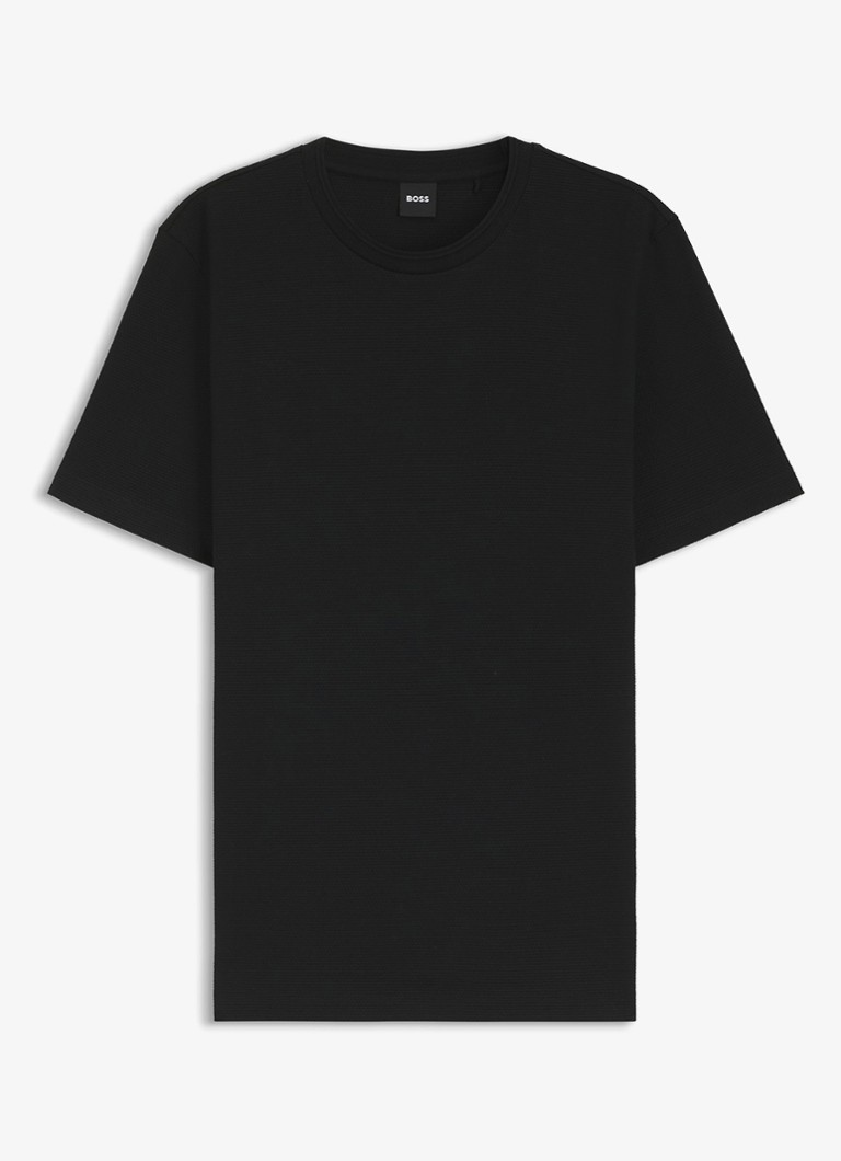 BOSS Heren T-shirt met structuur in de kleur Black-001 / Zwart