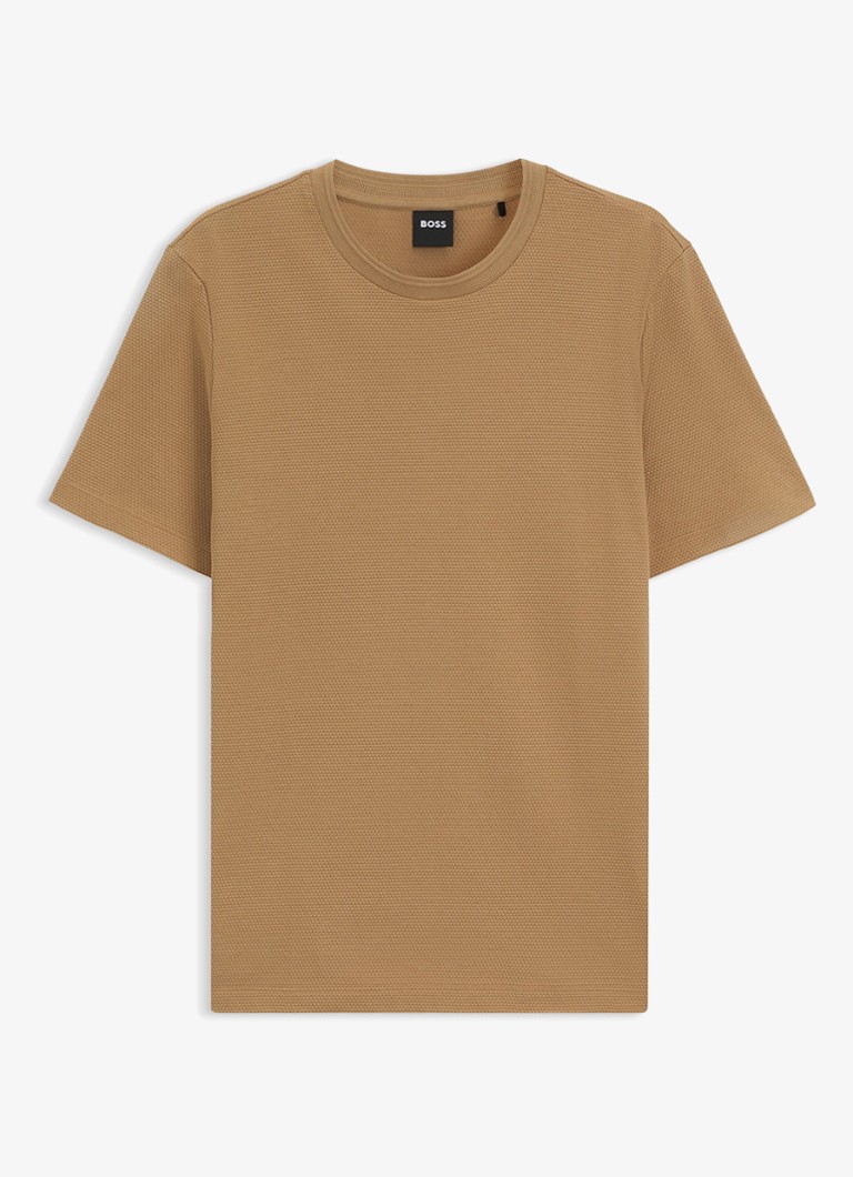 BOSS Heren T-shirt met structuur in de kleur Camel