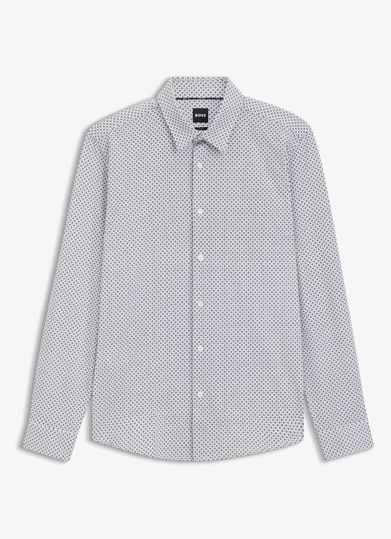 BOSS Heren Slim fit overhemd met microdessin in de kleur Donkerblauw
