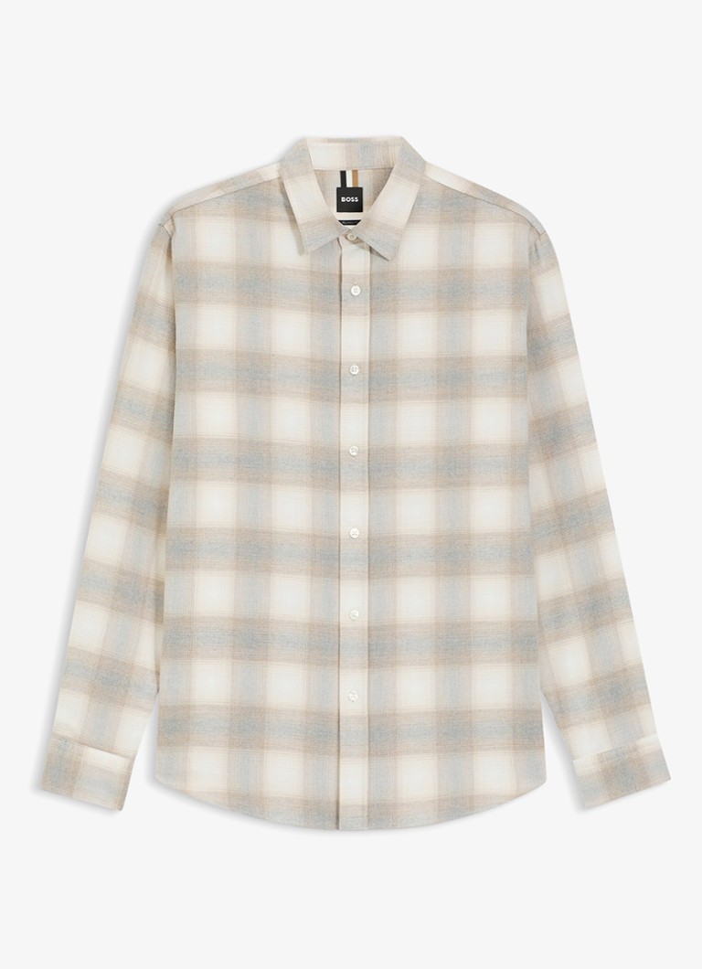 BOSS Heren Relaxed fit overhemd met ruitdessin in de kleur Beige