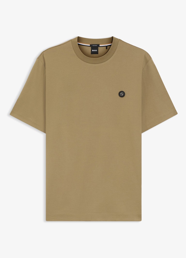 BOSS Heren T-shirt van gemerceriseerde katoen met Double B-monogram in de kleur Donkerbeige