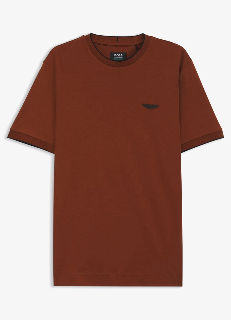 BOSS Heren T-shirt met gestreept detail in de kleur Bruin