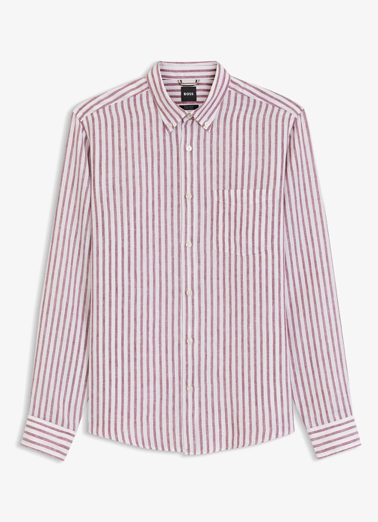 BOSS Heren Regular fit overhemd van linnen met streepprint in de kleur Rood