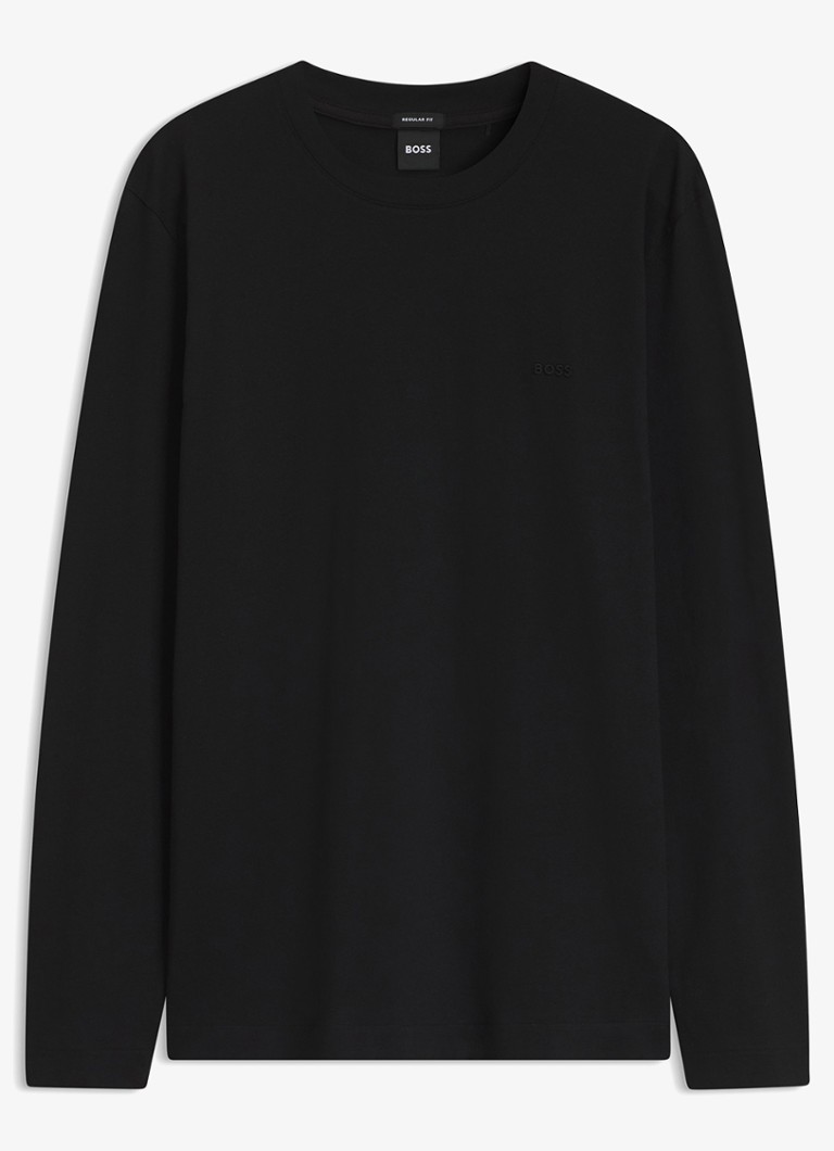 BOSS Heren Longsleeve met logoborduring in de kleur Zwart