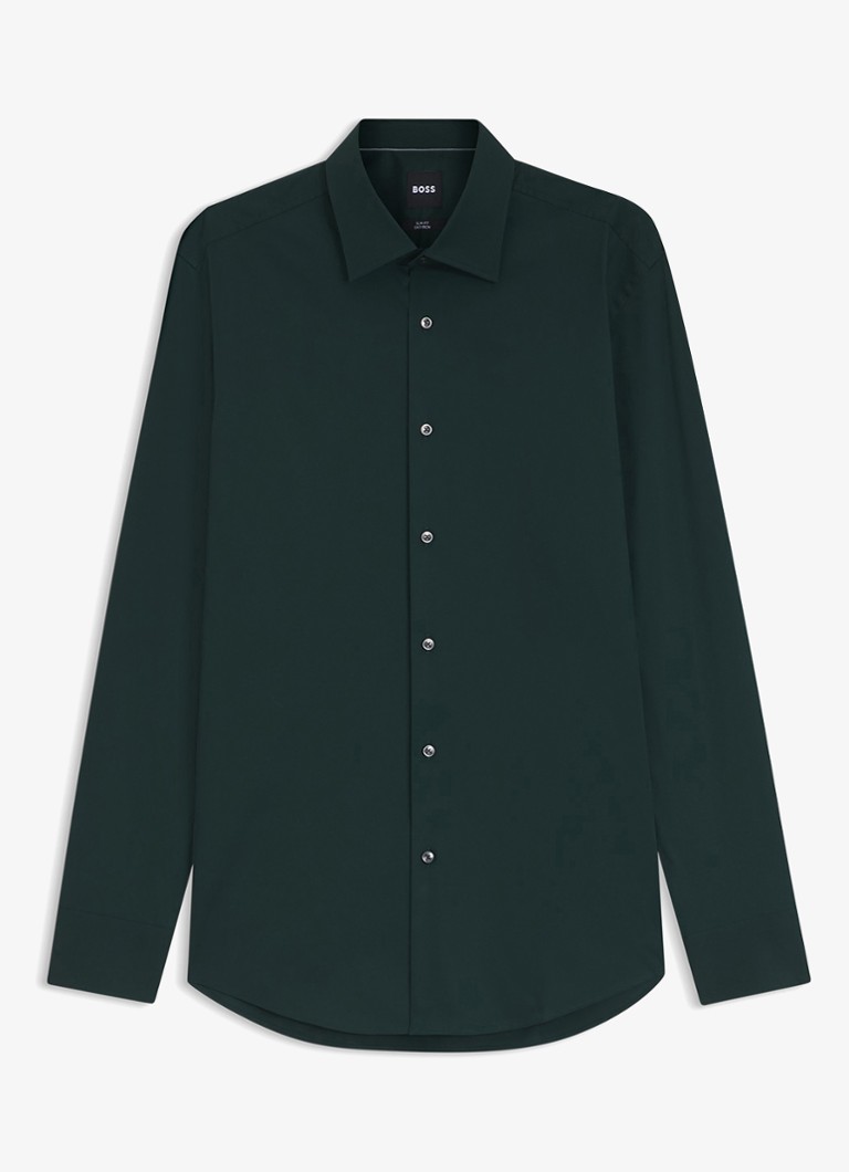 BOSS Heren Slim-fit overhemd in gemakkelijk te strijken katoenen popeline met stretch in de kleur Open Green-350 / Groen