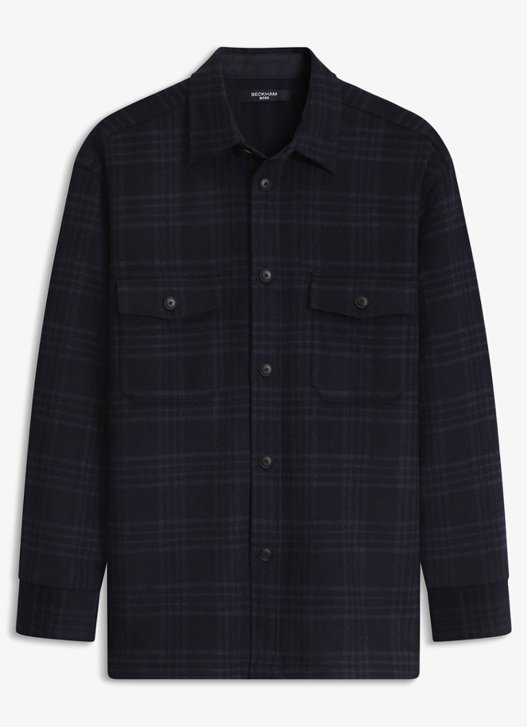 BOSS Heren Regular fit overshirt met ruit dessin in de kleur Blauw