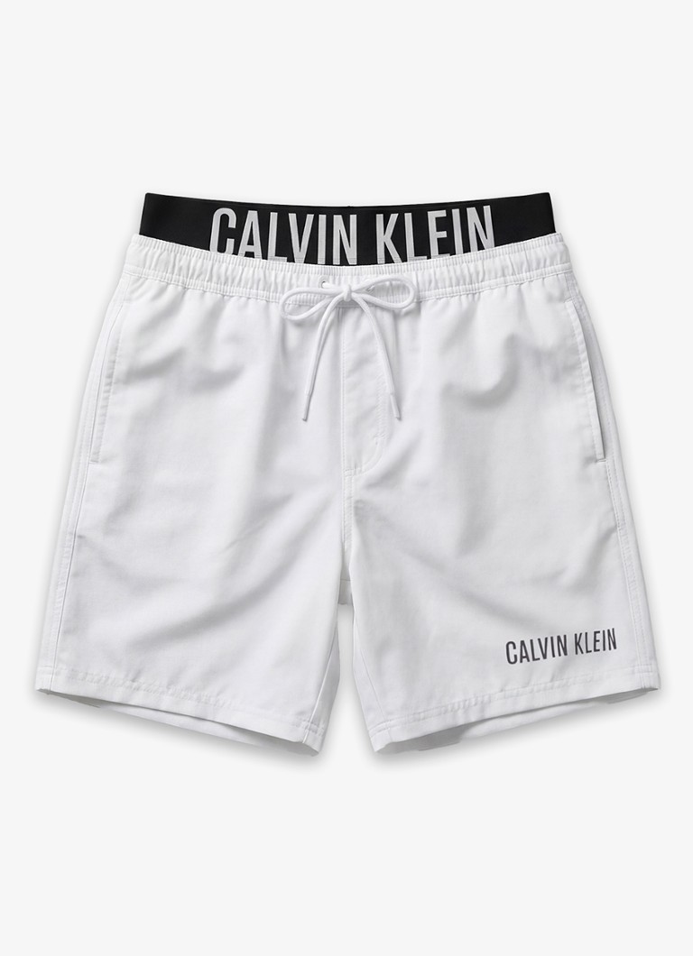 Calvin Klein Heren Zwemshorts met logo en trekkoord in de kleur Wit, maat: XXL