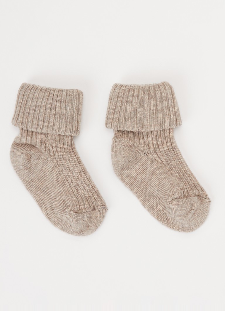 Mp Denmark Ribgebreide babysokken in de kleur Donkerbeige, maat: 19/21