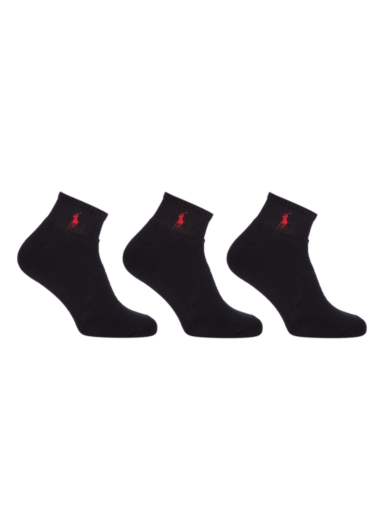 Ralph Lauren Heren Quarter sportsokken in uni in 3-pack 1 maat in de kleur Black, maat: 1 SIZE