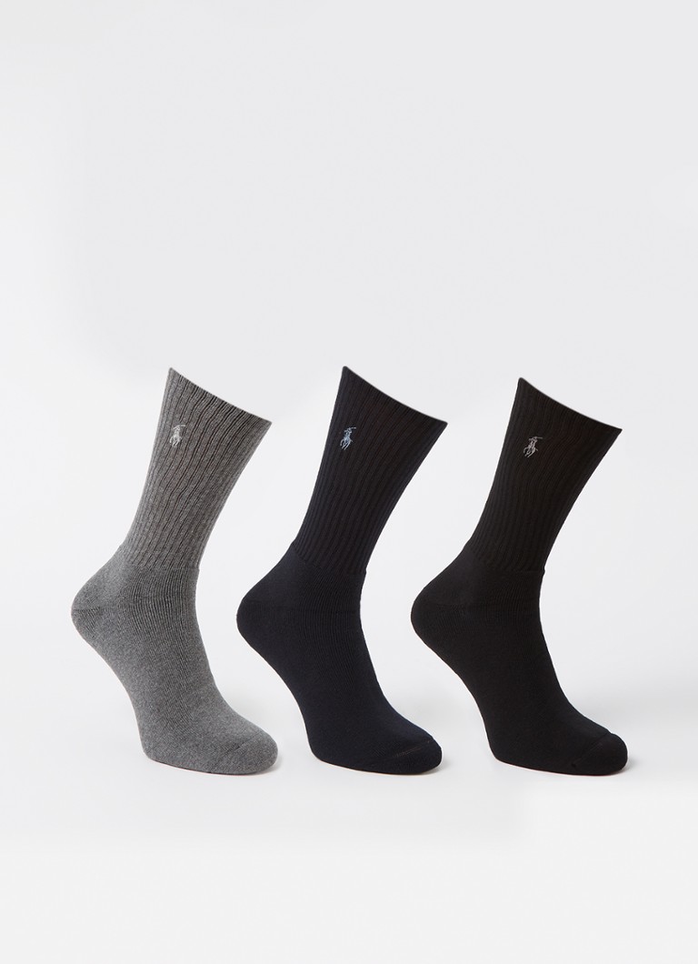 Ralph Lauren Heren Crew sportsokken in uni in 3-pack in de kleur Asst Navy/Charcoal Hthr/Black, maat: 1 SIZE
