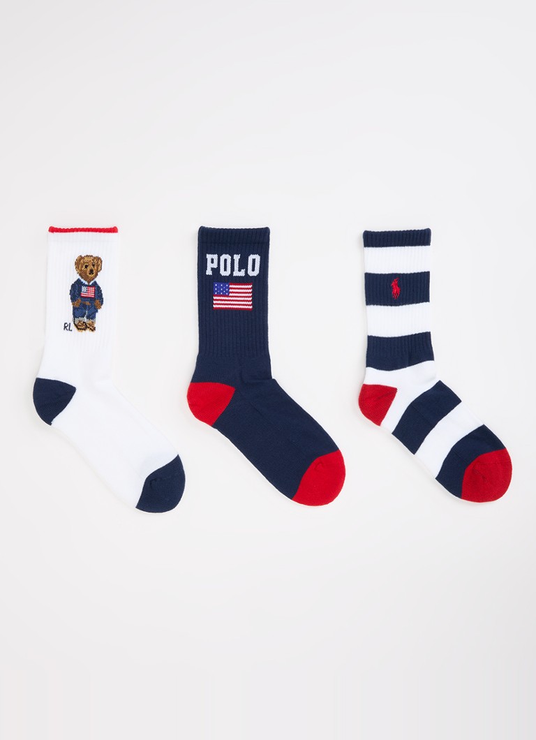Ralph Lauren Meisjes Americana sokken met print en logo in 3-pack in de kleur Donkerblauw, maat: 4-7J