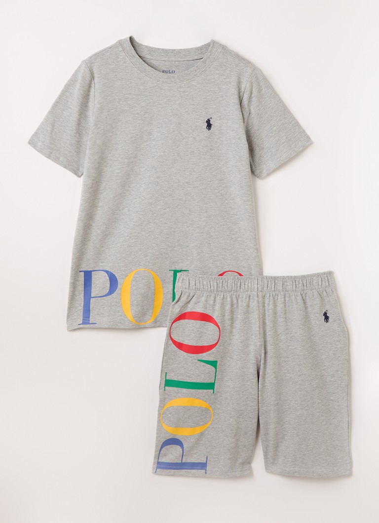 Ralph Lauren Jongens Set van T-shirt met korte broek 2-delig in de kleur Grijs, maat: 104/110