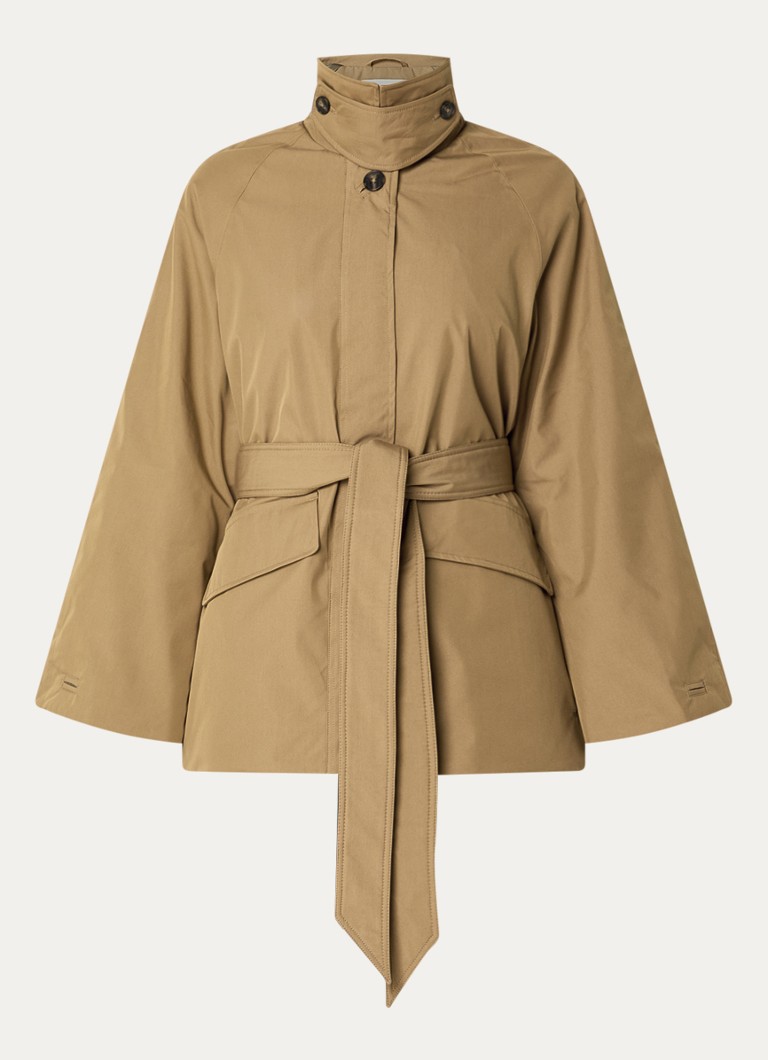 Elvine Dames Roya trenchcoat met opstaande kraag en strikceintuur in de kleur Camel, maat: XS