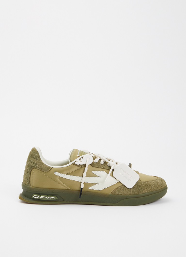 Off-White Heren End Of Play sneaker met details van kalfsleer en suède in de kleur Mosgroen, maat: 41