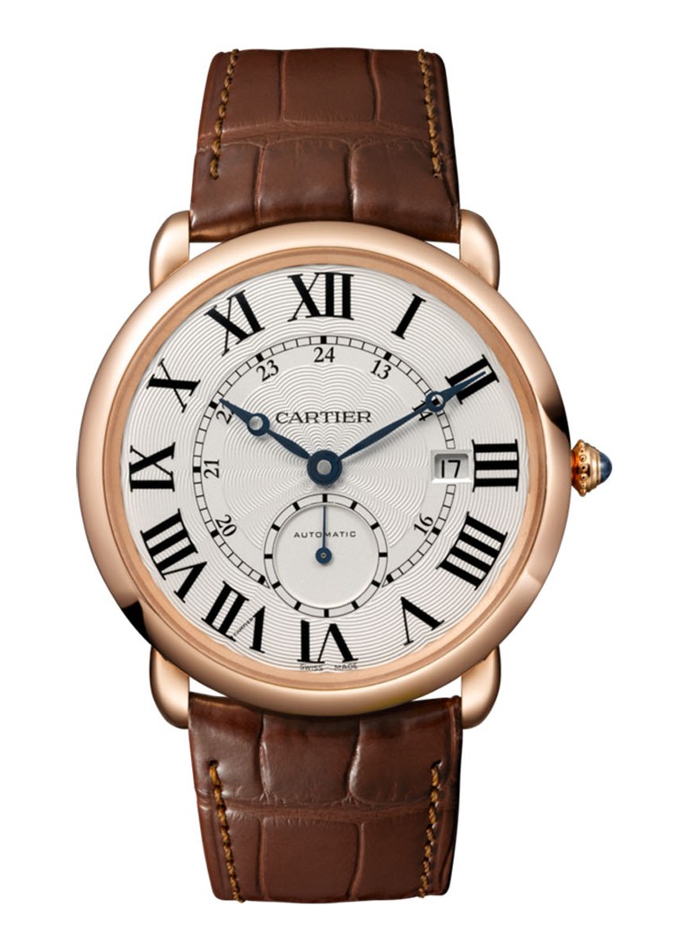 Cartier Heren Ronde Louis Cartier 40 mm horloge van 18k roségoud en krokodillenleer - Calibre 1904-PS MC - W6801005 in de kleur Donkerbruin