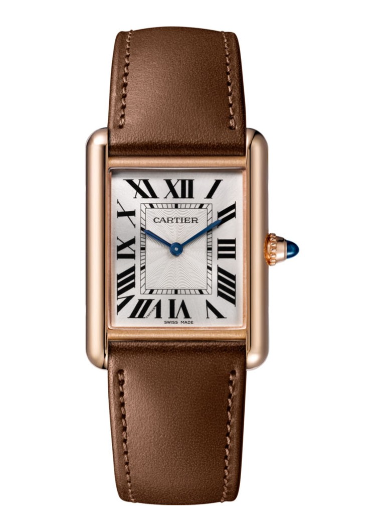 Cartier Dames Tank Louis Cartier large horloge van 18 karaat roségoud en kalfsleer CRWGTA0062 in de kleur Roségoud