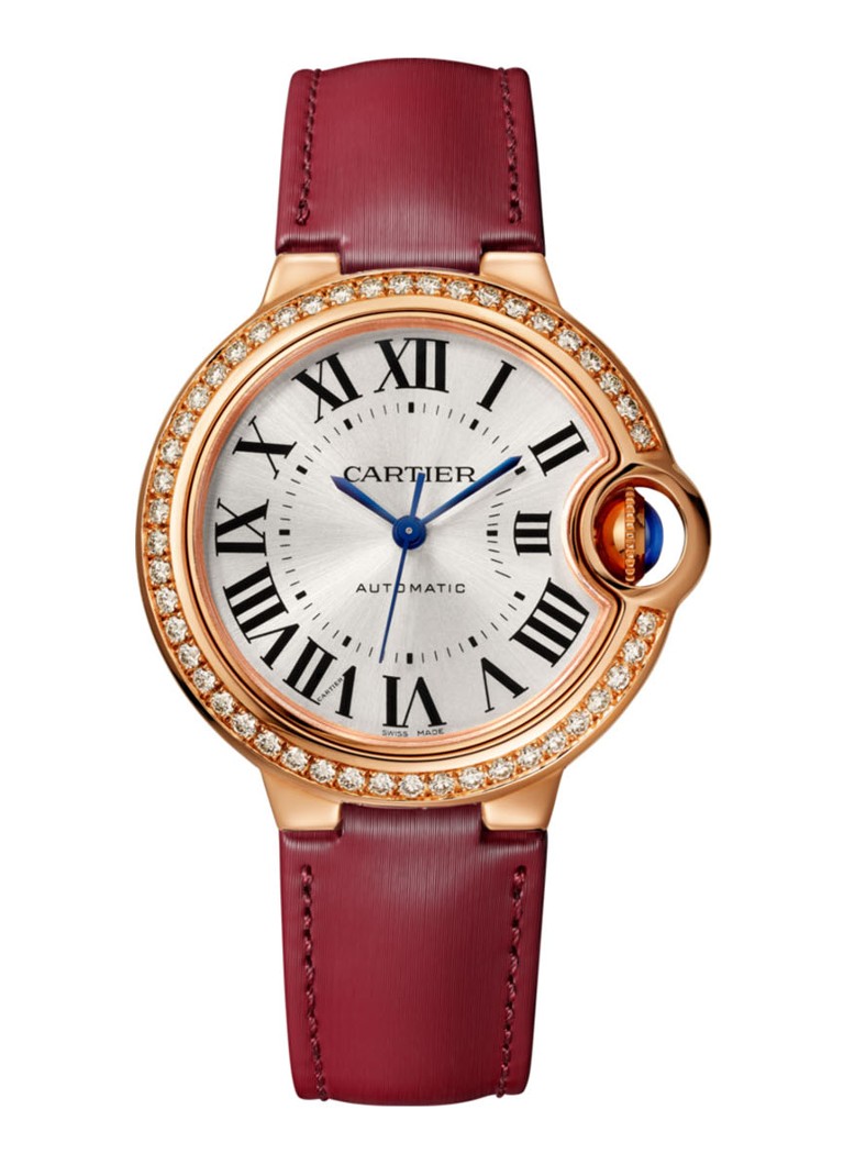 Cartier Dames Ballon Bleu de Cartier 33 mm horloge van 18 karaat roségoud en kalfsleer CRWJBB0055 in de kleur Roségoud