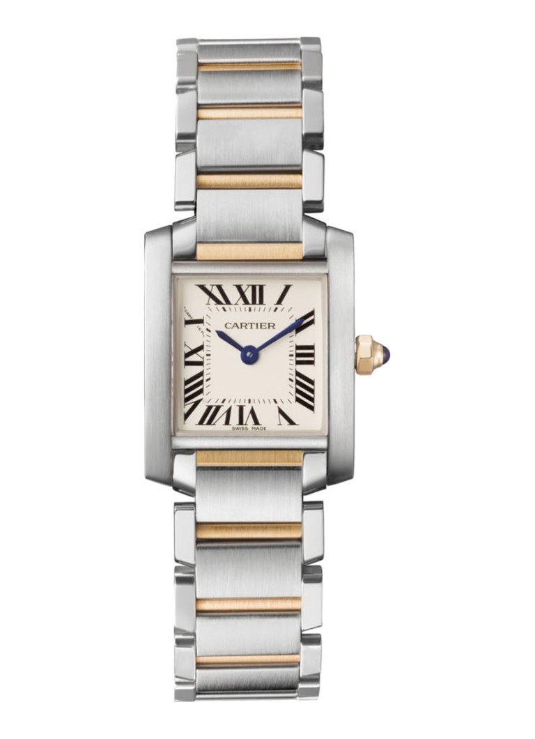 Cartier Dames Tank Française small horloge van 18 karaat geelgoud en staal CRW51007Q4 in de kleur Zilver