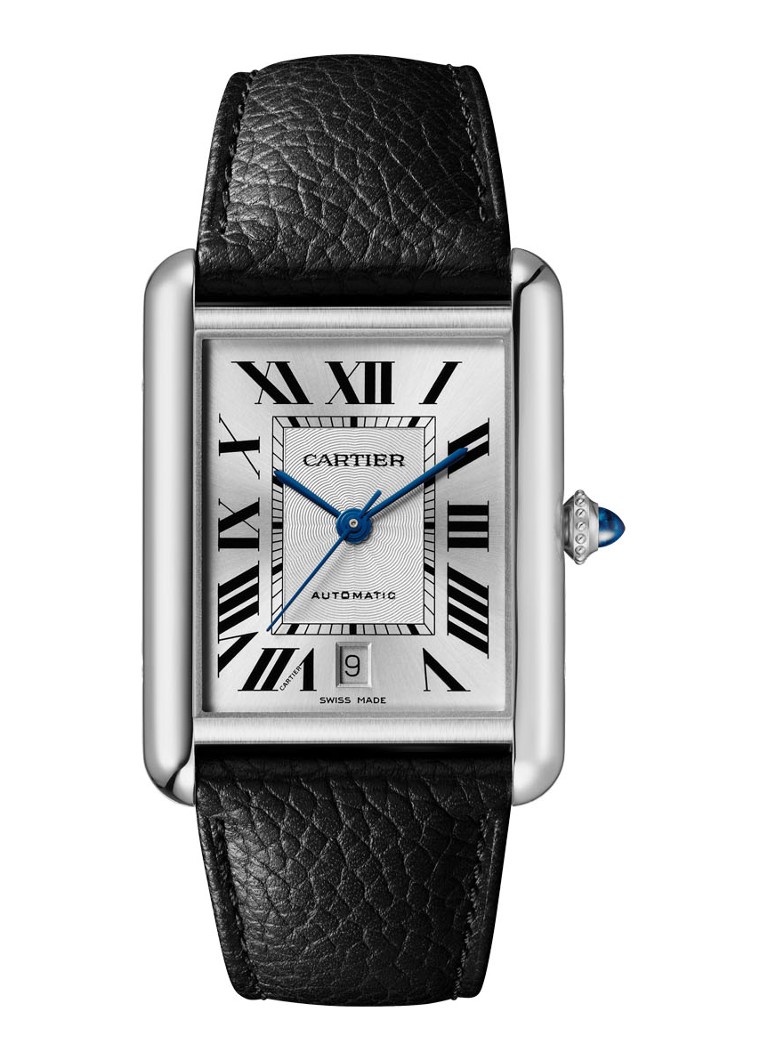 Cartier Heren Tank Must extra-large horloge van staal en kalfsleer - Automatic CRWSTA0040 in de kleur Zilver