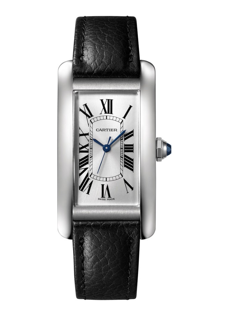 Cartier Heren Tank Amèricaine Medium horloge van staal en kalfsleer CRWSTA0050 in de kleur Zilver