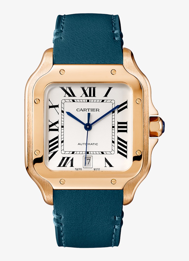 Cartier Heren Santos de Cartier horloge, groot model van 18 karaat roségoud met verwisselbare band CRWGSA0037 in de kleur Roségoud