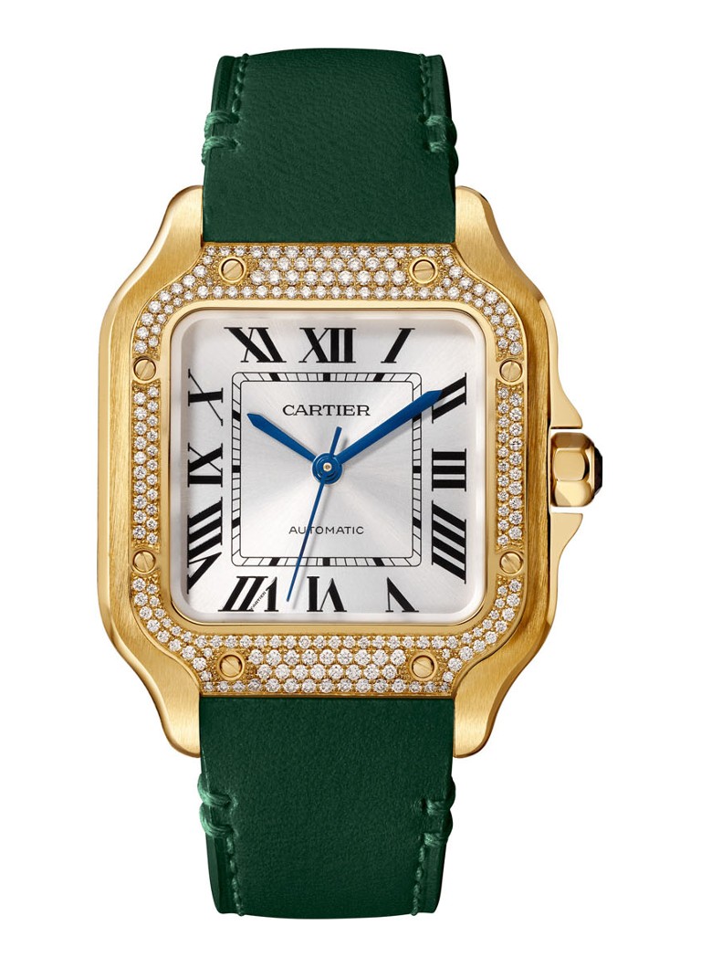 Cartier Dames Santos de Cartier horloge van 18 karaat geelgoud met diamanten CRWJSA0020 in de kleur Geelgoud