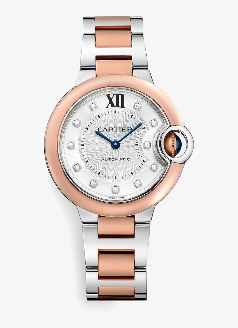 Cartier Dames Ballon Bleu de Cartier horloge van 18 karaat roségoud en staal met 0,05 ct diamant CRW3BB0021 in de kleur Roségoud