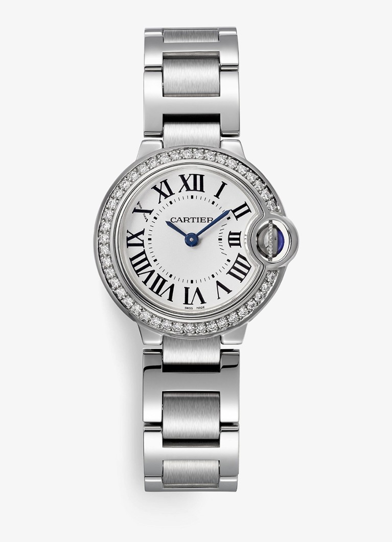 Cartier Dames Ballon Bleu de Cartier horloge, 28 mm, met 0.52 ct diamant CRW4BB0015 in de kleur Zilver
