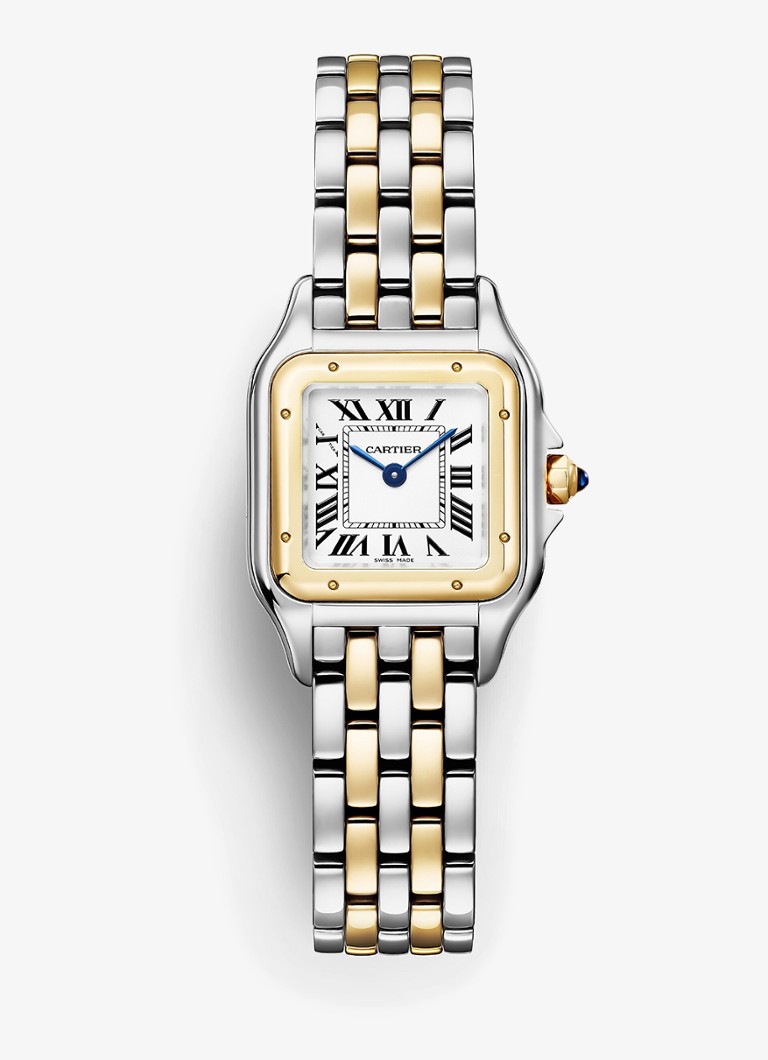 Cartier Dames Panthère de Cartier horloge, klein model van 18 karaat geelgoud en staal CRW2PN0018 in de kleur Zilver