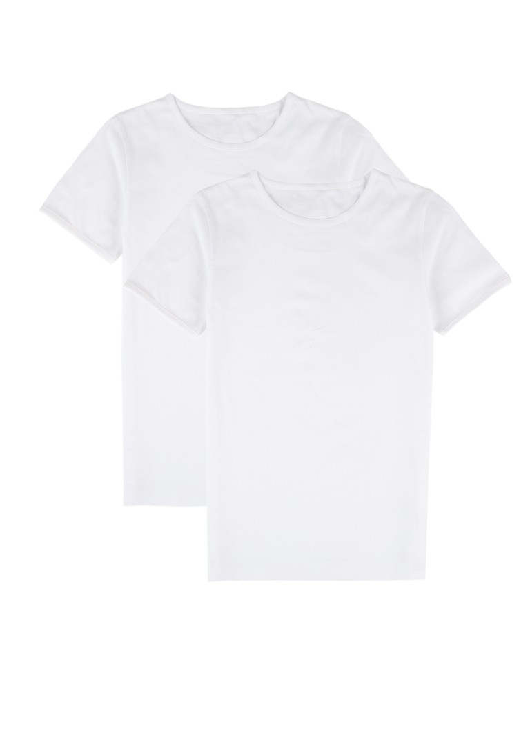 Claesens Jongens T-shirt in uni in 2-pack in de kleur Wit