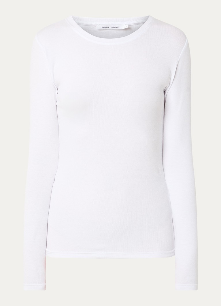 SAMSØE SAMSØE Dames Longsleeve van katoen met ribstructuur in de kleur Wit, maat: XS