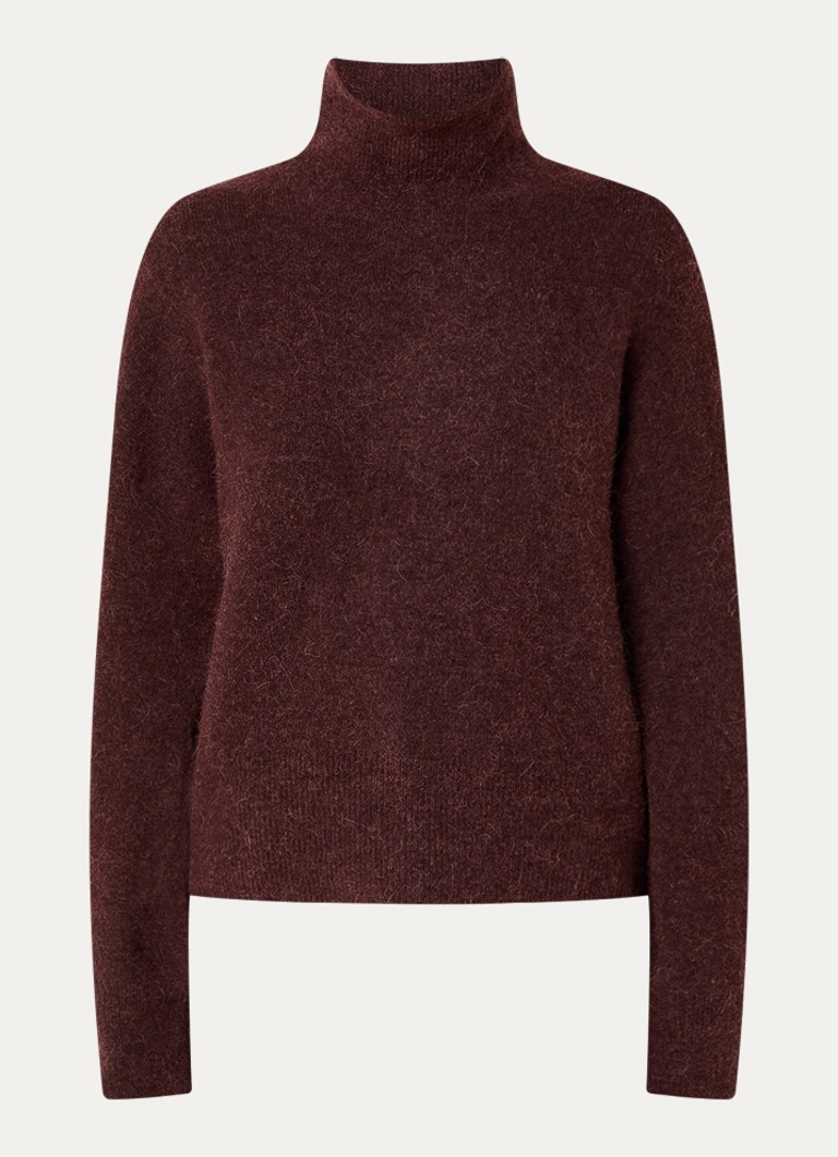 SAMSØE SAMSØE Dames Nola fijngebreide trui in alpaca wolblend met col in de kleur Aubergine, maat: XS