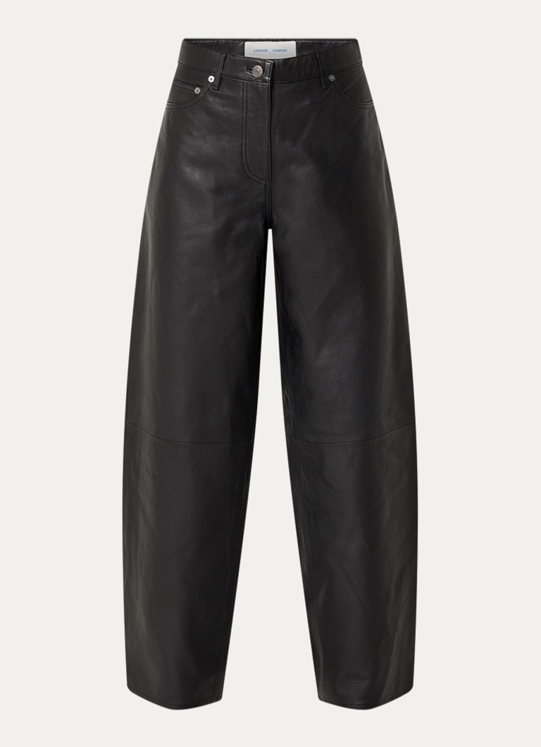 SAMSØE SAMSØE Dames Harpal mid waist loose fit broek van lamsleer in de kleur Zwart, maat: XS