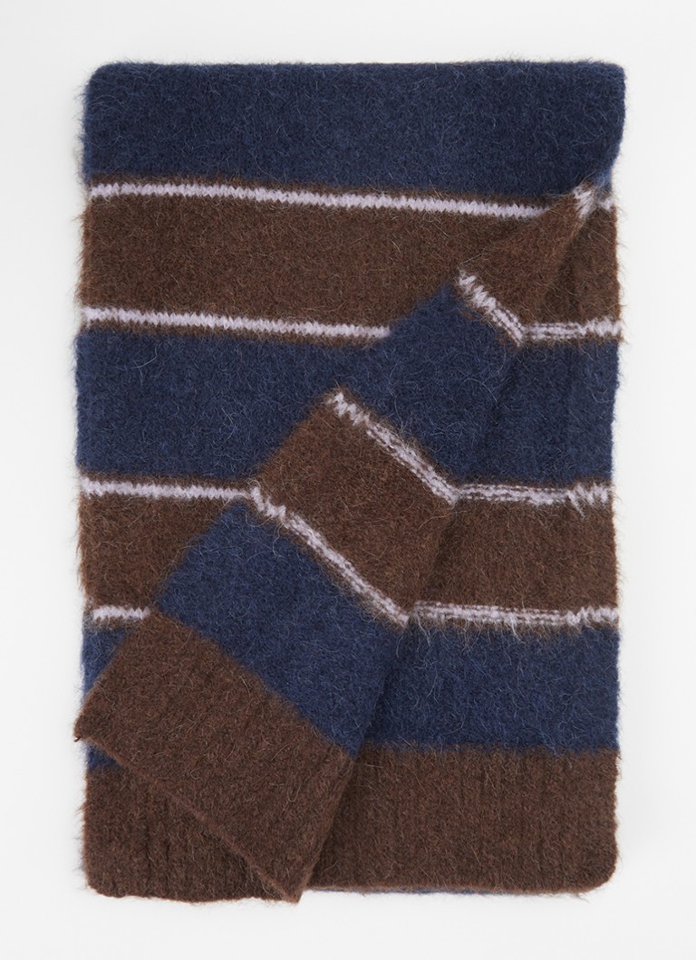 SAMSØE SAMSØE Dames Jeanne fijngebreide sjaal in alpaca wolblend met streepprint 180 x 27 cm in de kleur Donkerblauw, maat: ONE SIZE
