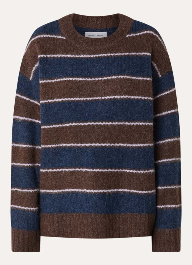 SAMSØE SAMSØE Dames Jeanne trui in alpaca wolblend met streepprint in de kleur Bruin, maat: M