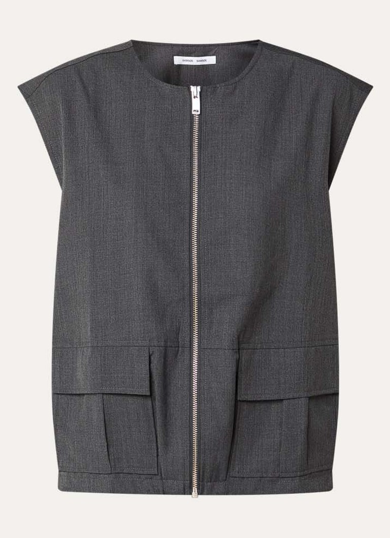 SAMSØE SAMSØE Dames Kelly gilet in wolblend met klepzakken in de kleur Grijsmele, maat: XS