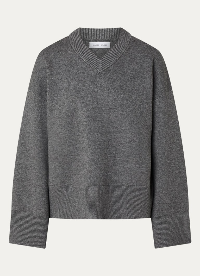SAMSØE SAMSØE Dames Lula sweater met V-hals in de kleur Grijs, maat: XS