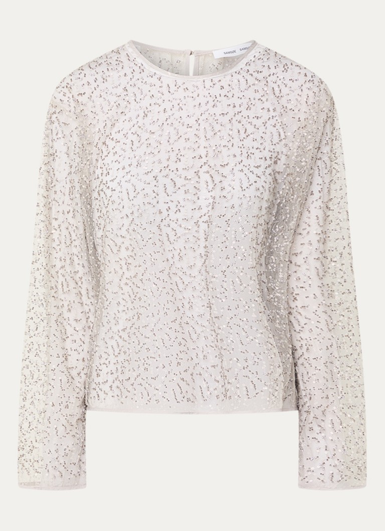 SAMSØE SAMSØE Dames Mally semi-transparante top met pailletten in de kleur Naturel, maat: S