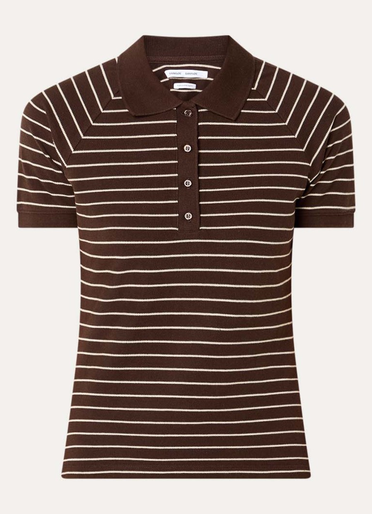 SAMSØE SAMSØE Dames Mia polo met streepprint in de kleur Bruin, maat: M