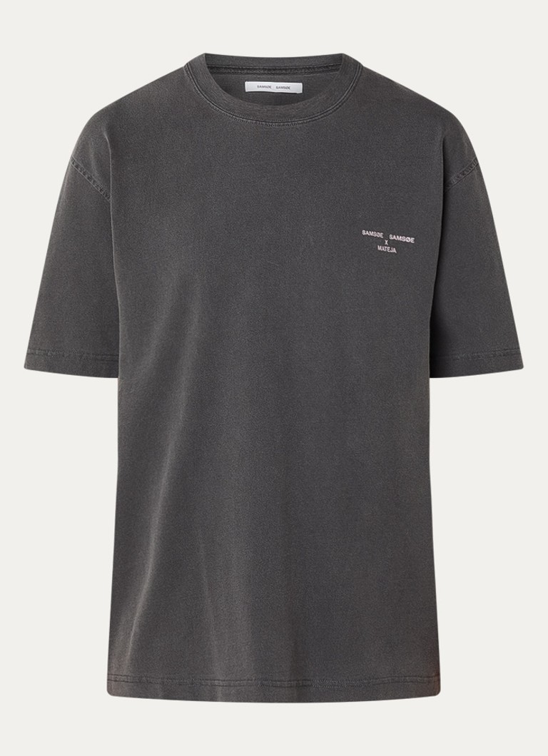 SAMSØE SAMSØE Dames Ragnar T-shirt met logo- en backprint in de kleur Donkergrijs, maat: L