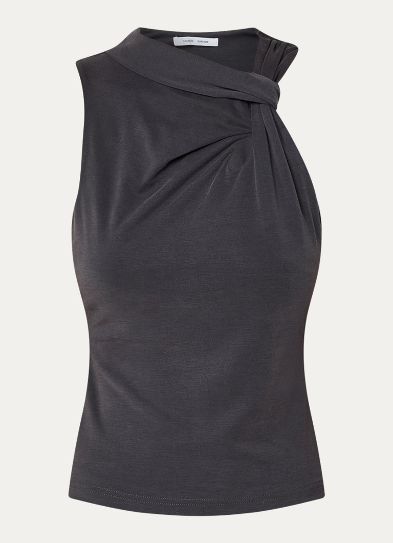 SAMSØE SAMSØE Dames Susy tanktop met geknoopt detail in de kleur Antraciet, maat: XL