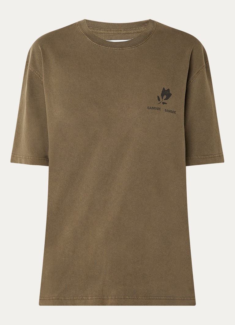SAMSØE SAMSØE Dames Sacohen T-shirt met logo- en backprint in de kleur Lichtbruin, maat: XS